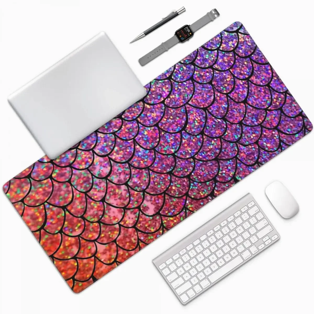 Colorful Glitter Mermaid Scales Large Mouse Pad Computer Keyboard Mouse Mat Gaming PC Laptop Desk Mat Office Table Mats