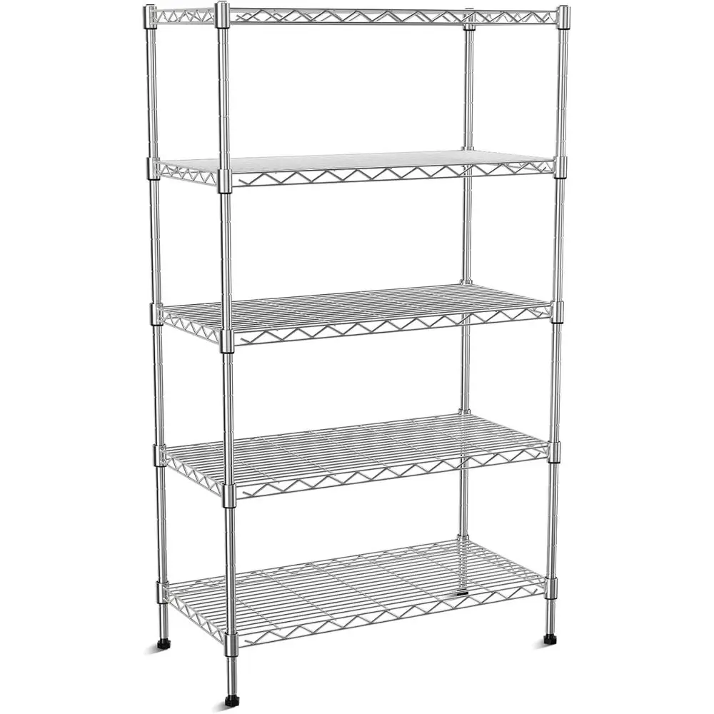 

5-Tier Heavy-Duty Metal and Chrome Wire Shelving Unit, 35W x 18D x 71H, Adjustable Height, Lockable Wheels for Garage, Kitchen,