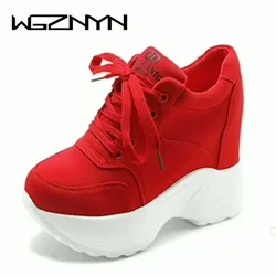Women Sneakers Mesh Casual Platform Trainers White Shoes 10CM Heels Autumn Wedges Breathable Woman Height Increasing Shoes