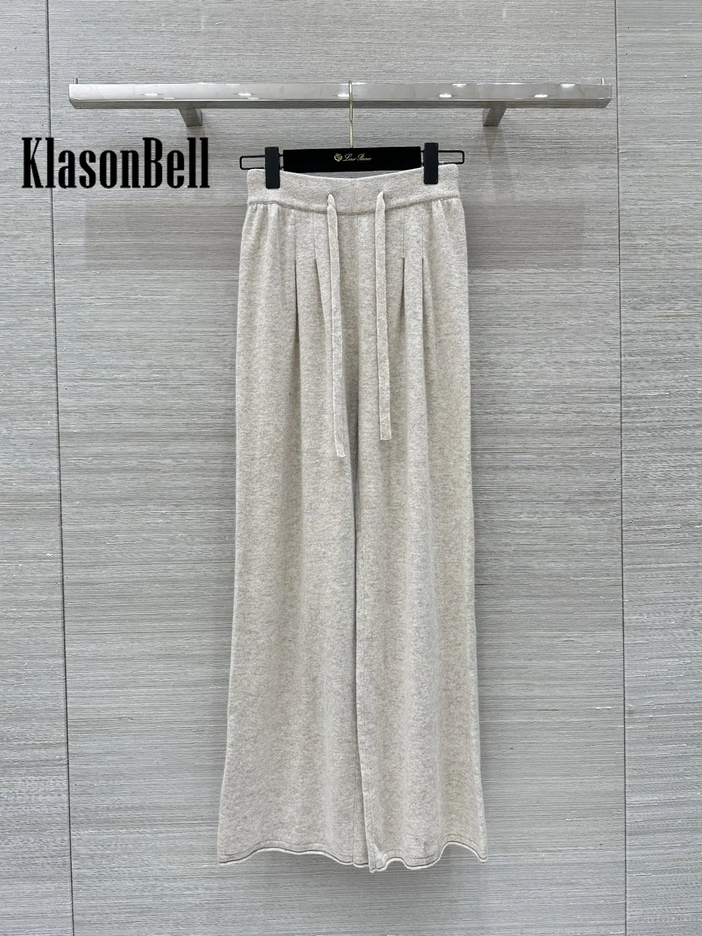 10.11 KlasonBell Women\'s Fashion Double Pocket Bandage Cardigan Coat Or Drawstring Elastic Waist Wide Leg Pants Wool Knit Set