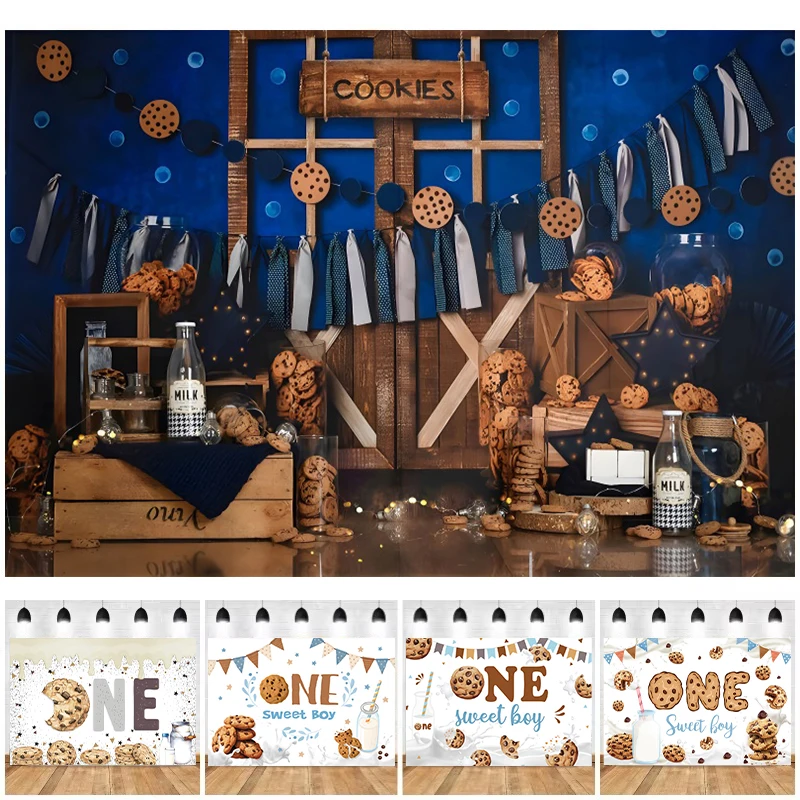Cookies Milk Backdrop for Photography Wooden Door Baby Shower Kids Portrait Children Birthday Party Decor Backdrop Photo Studio