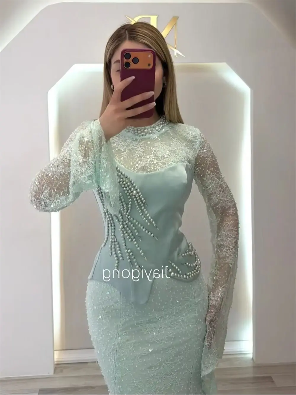Customized Elegant Prom Dresses Jersey Sequined Pattern Mermaid O-Neck Long Bespoke Occasion Evening Dresses Simple Party Gowns