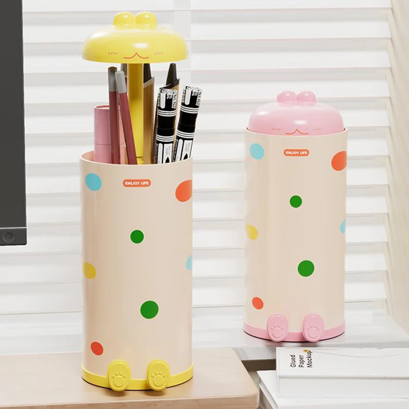 حامل أقلام للمكتب، لمسة واحدة للفتح، حامل فرشاة مكياج منظم مكتب للمدرسة والمنزل والمكتب #5