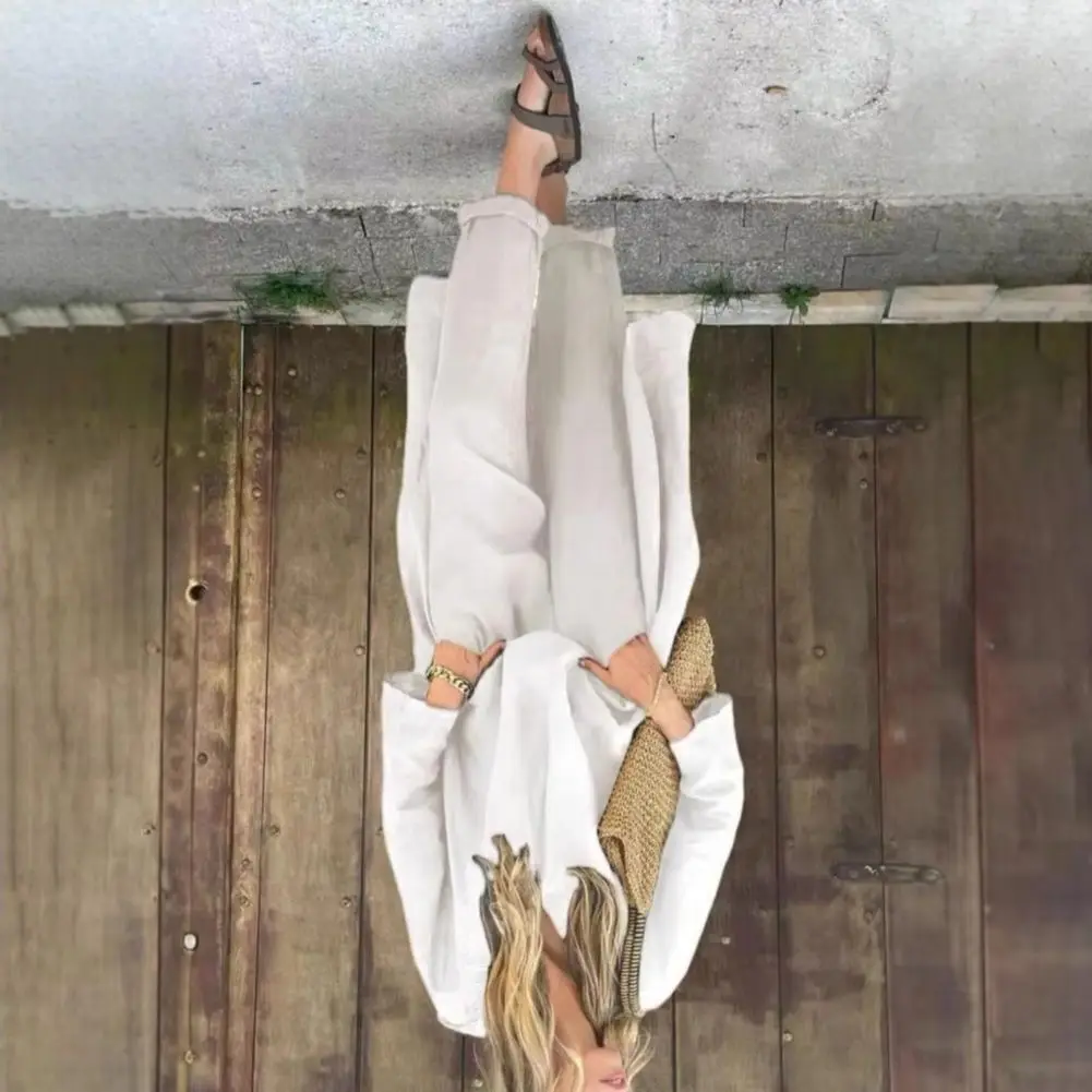 

Summer 2 piece Outfit Top Pants Set VNeck Long Sleeves Irregular Mid Length Blouse Vintage Elastic Waist Trousers Leisure Outfit