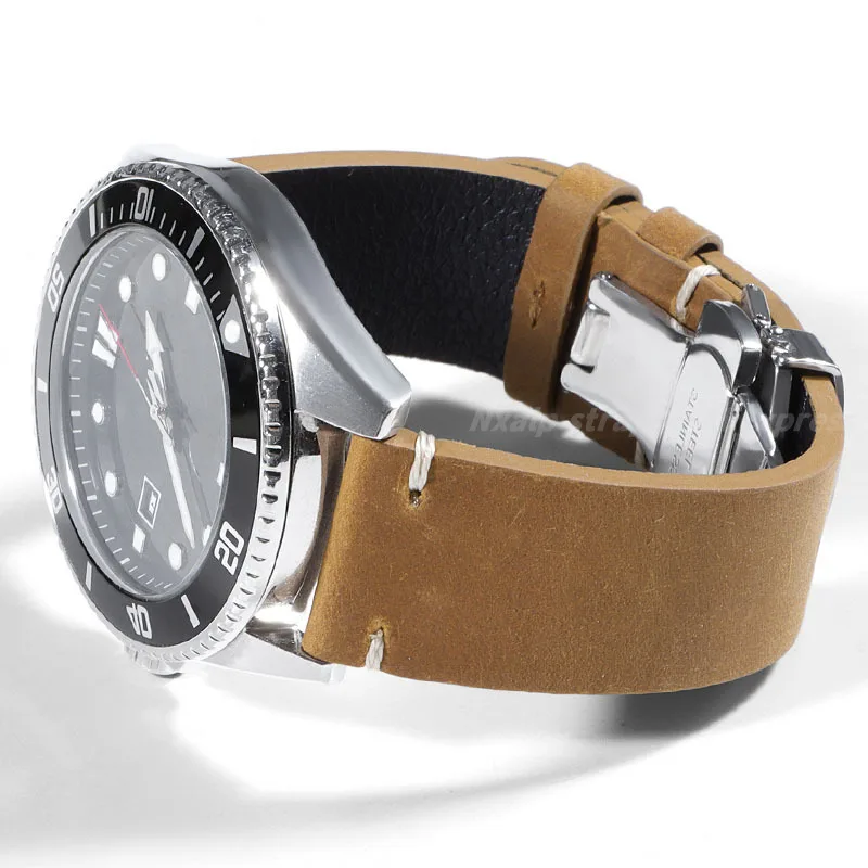 Handmade Stitching Cowhide Watch Band 18/20/21/22/24mm Oil Wax Vintage Leather Strap for Omega for Seiko Band Butterfly Buckle