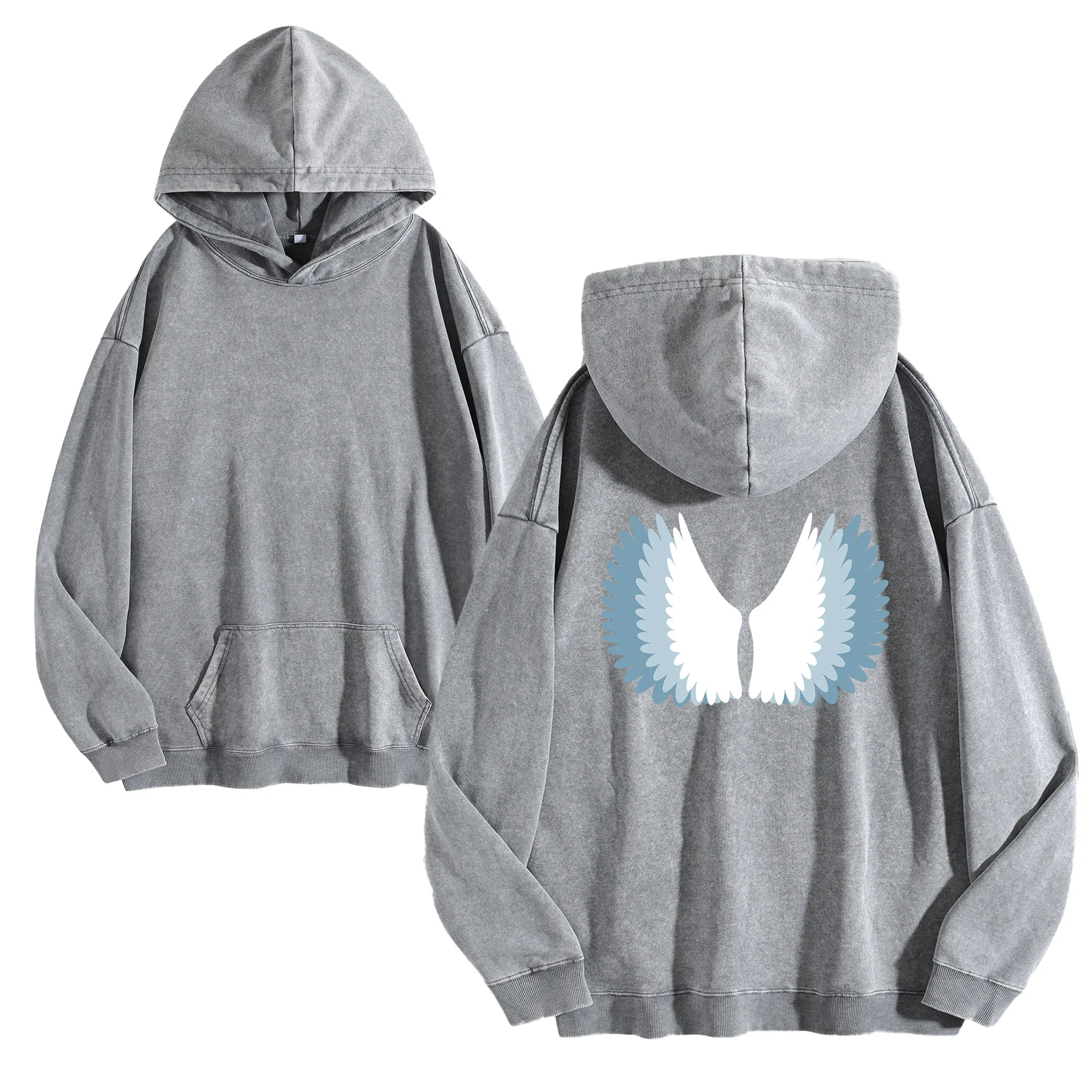 Año nuevo eterno Santa Cruz espalda impresión 400GSM Vintage lavado Sudadera con capucha Unisex ropa de calle de gran tamaño pulóver colección Otoño/Invierno