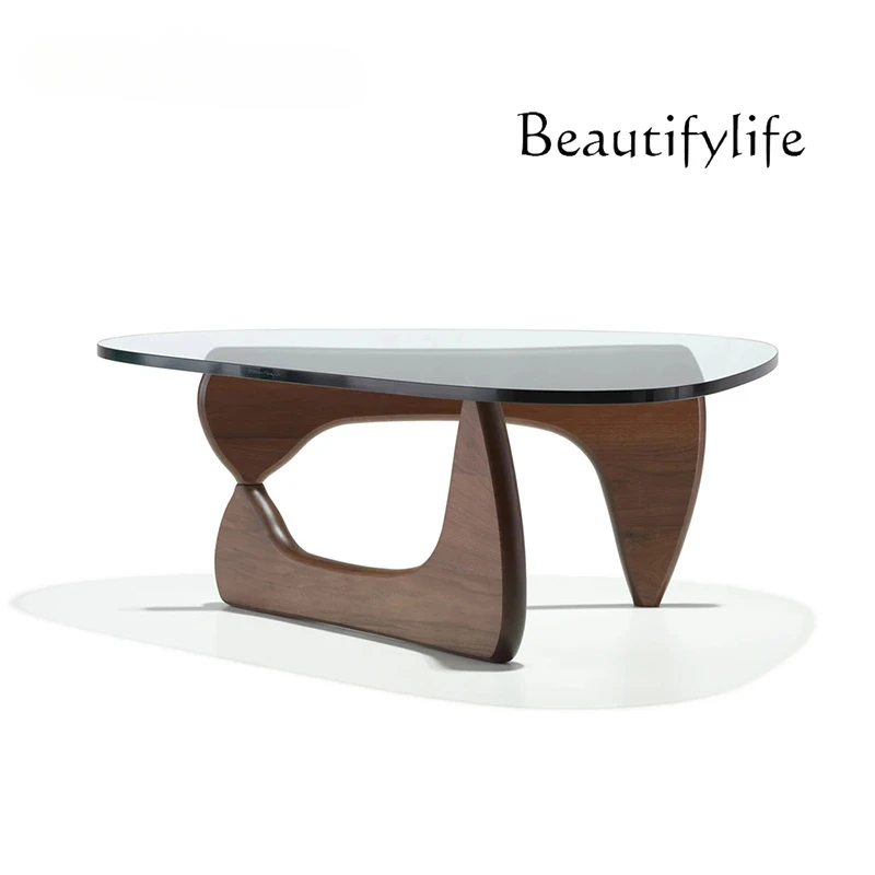 Nordic Minimalism Tempered Glass Solid Wood Tea Table Modern Light Luxury Living Room Designer Model Creative Tea Table