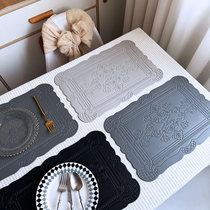 Mantel Individual de cuero PU creativo de estilo nórdico, tapete aislante Retro en relieve, impermeable, resistente al aceite, decoración de mesa de comedor, 1 ud.