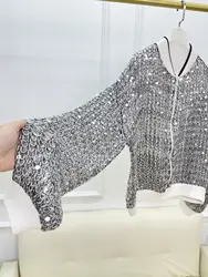 Women Jacket 2024 Spring And Summer New B/C Sequin Baseball Jacket Cardigan Long Sleeve