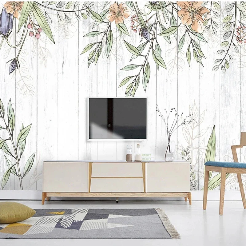 Custom Wall Mural Nordic Style Simple Wood Grain Leaves Wallpaper Living Room Bedroom TV Background Wall Decor Mural 3D Fresco