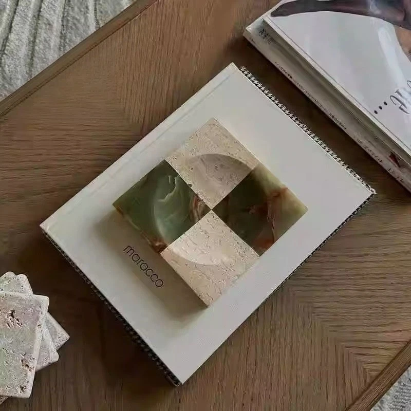 

Minimalist Natural Jade Mosaic Soap Box, Light Green Marble Entryway & Bathroom Ornament
