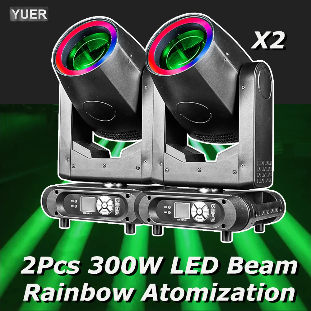 2Pcs/lot Beam 300W LED Moving Head Lighting And Ring With Rainbow Frost Focusing Effect For Wedding Concert DJ Disco Stage DMX