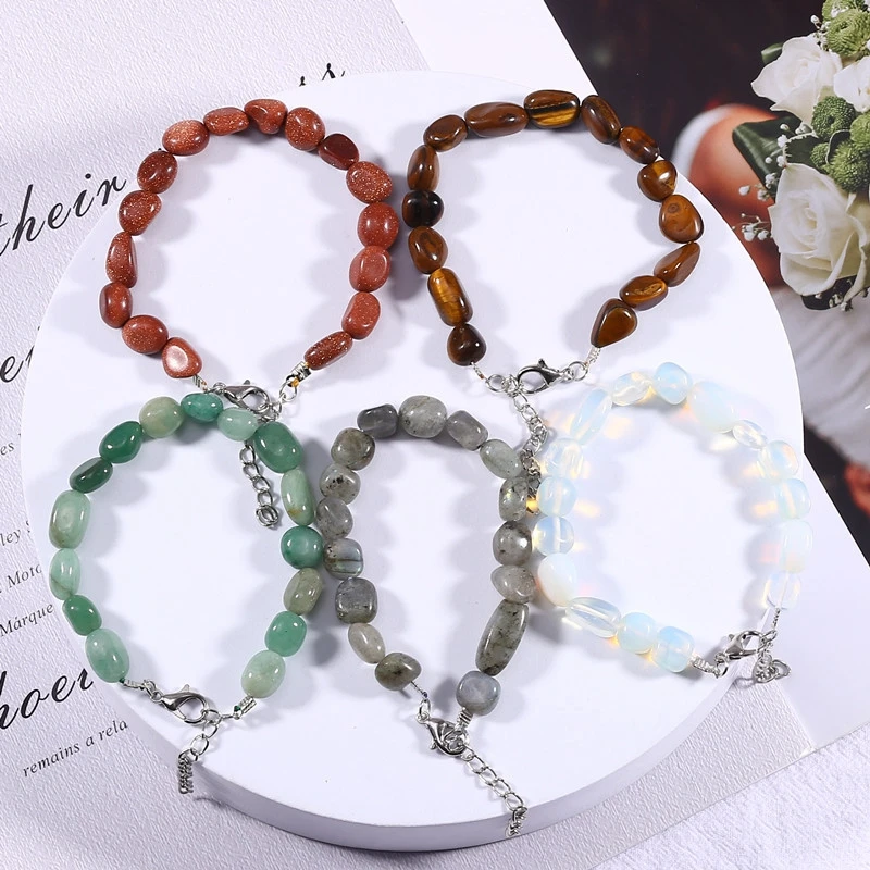 Natural Crystal Gemstone Irregular Energy Stone Bracelet Beads Chips Jewelry Amethys Aquamarine Rose Quartz for Women