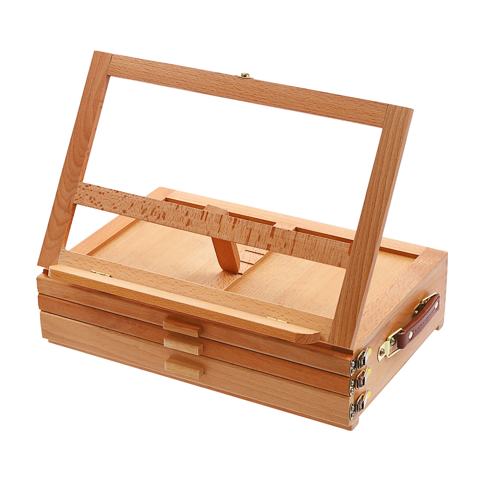 Tabletop Drawing Board Stand with 3 Drawers and 11 Compartments, Beech Wood Storage Easel 0-60° Tilt Adjustable, Portable Sketch Box for Painting Supplies, Ideal Gift for Artists Beginners view 5