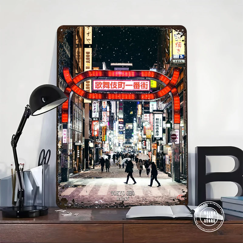 Tokyo Japan Lightly 3D Metal Poster Customized Wall Art Vintage Metal Signs for Man Cave Bar Accessories Modern Home Decoration