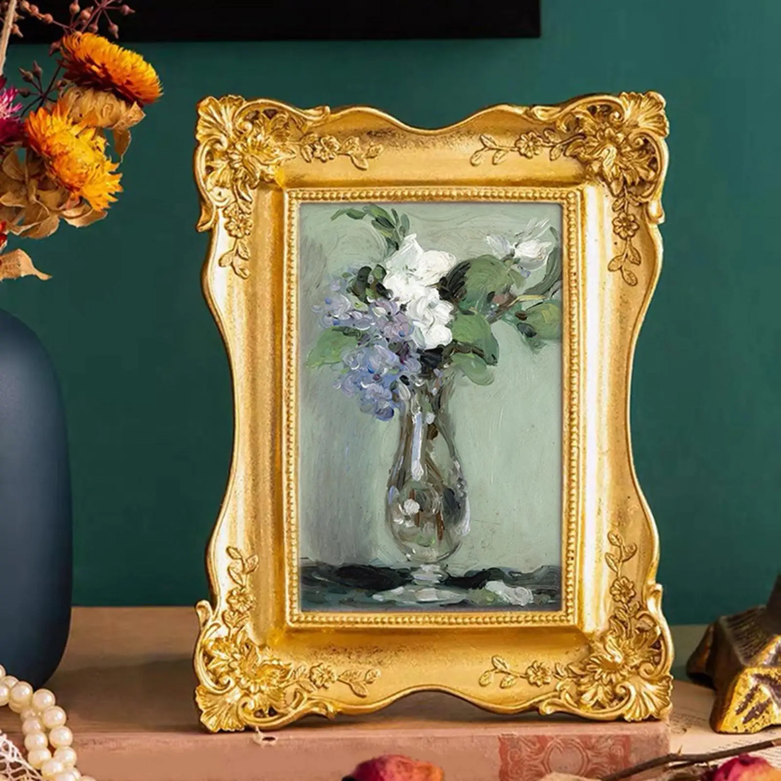 Antique Photo Frame Tabletop Wall Hanging Gold Rectangle Photo Display Frame