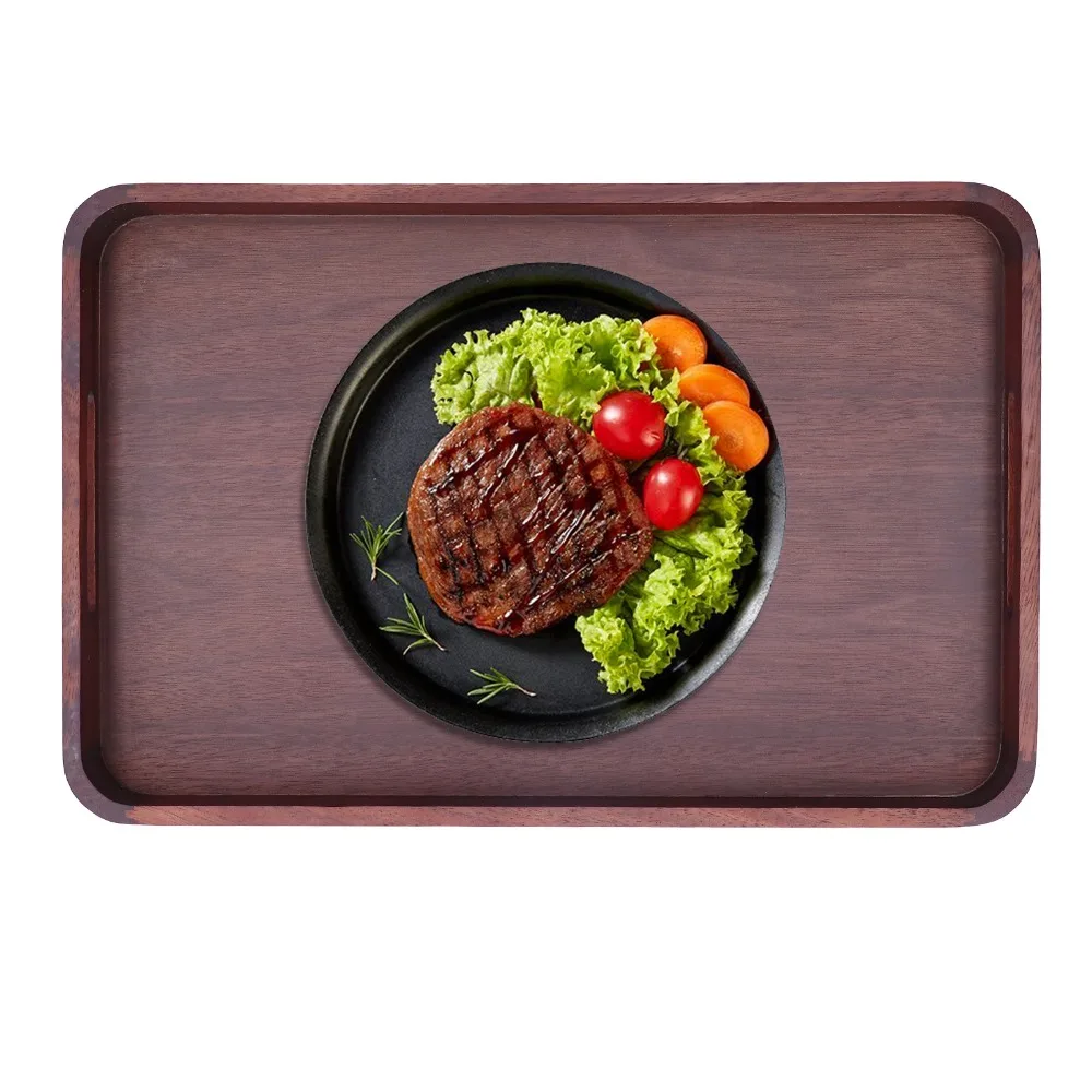 Decorative Walnut Wood Serving Tray Rectangular With Handle Tea Cup Holder Solid Wood Grain Wooden Dinner Plate Tea Time