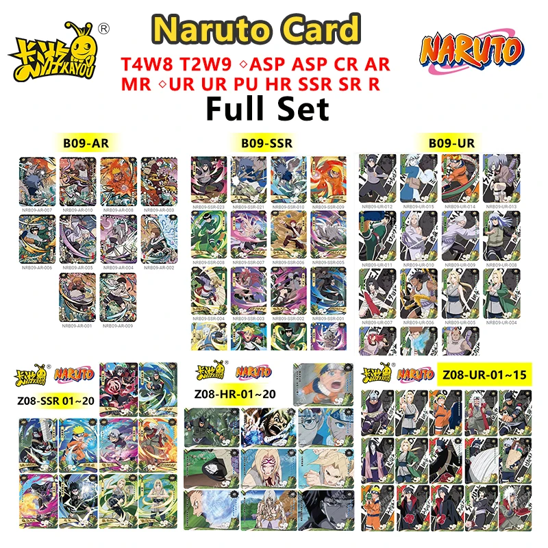 Set de Cartas Coleccionables Kayou Naruto AR CR MR UR PTR SSR SR R T2W9 T4W8 Serie Completa Uzumaki Sasuke Hinata Uchiha Anime Juguete de Colección