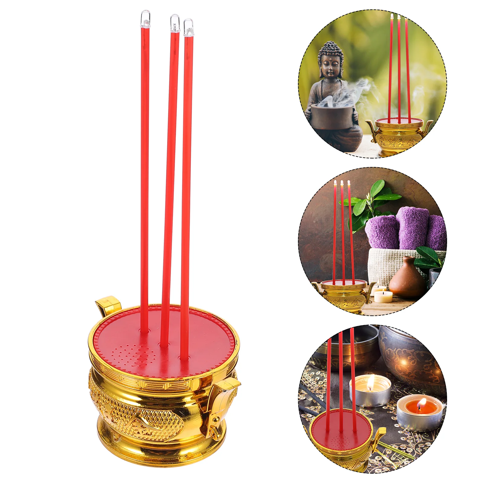 Electronic Incense Burner LED Decor Multipurpose Decorative Plastic Buddha Censer