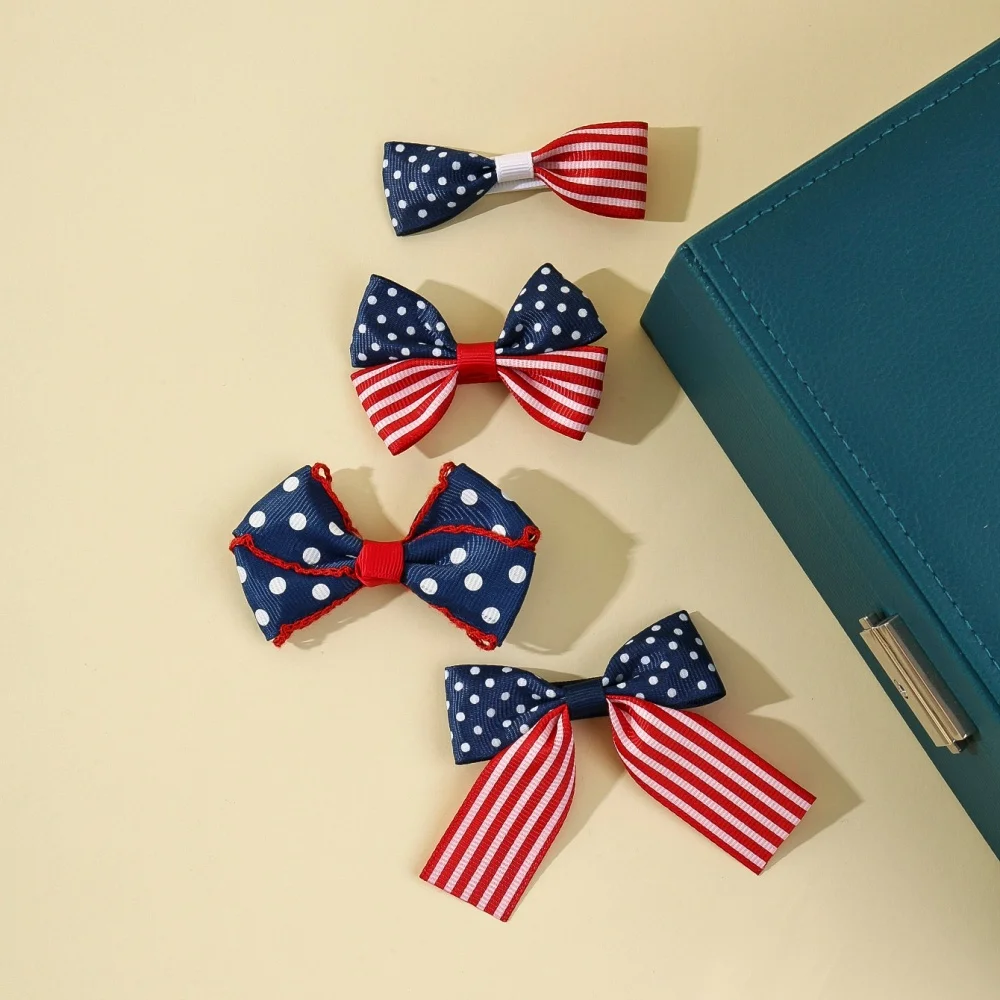 2pcs/set Ribbon Hair Bows Clips for Girls Princess Star Bowknot Hairpin Headwear July 4th Independence Day Hair Accessories