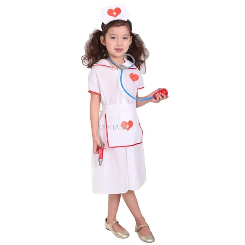 Sexy Nurse Doctor Cos Props Performance Set White Kids Doctor Nurse Costume Children Girls Fancy Dress For Carnival Party Outfit