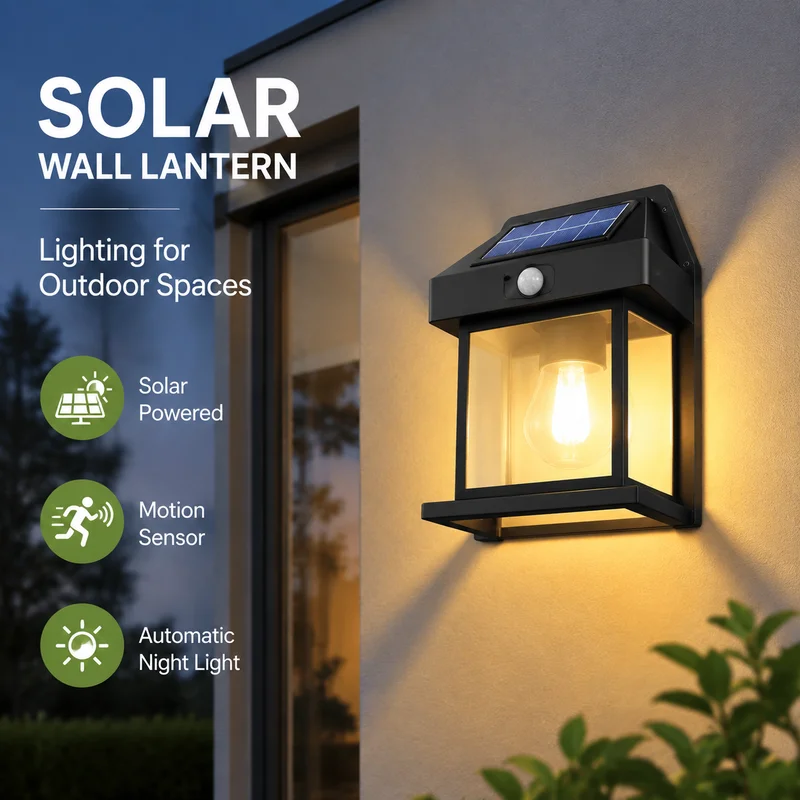 Solar Wall Light Outdoor Waterproof LED Motion Sensor Lamp for Patio Balcony Garden Pathway Home Security Modern Lantern Fixture