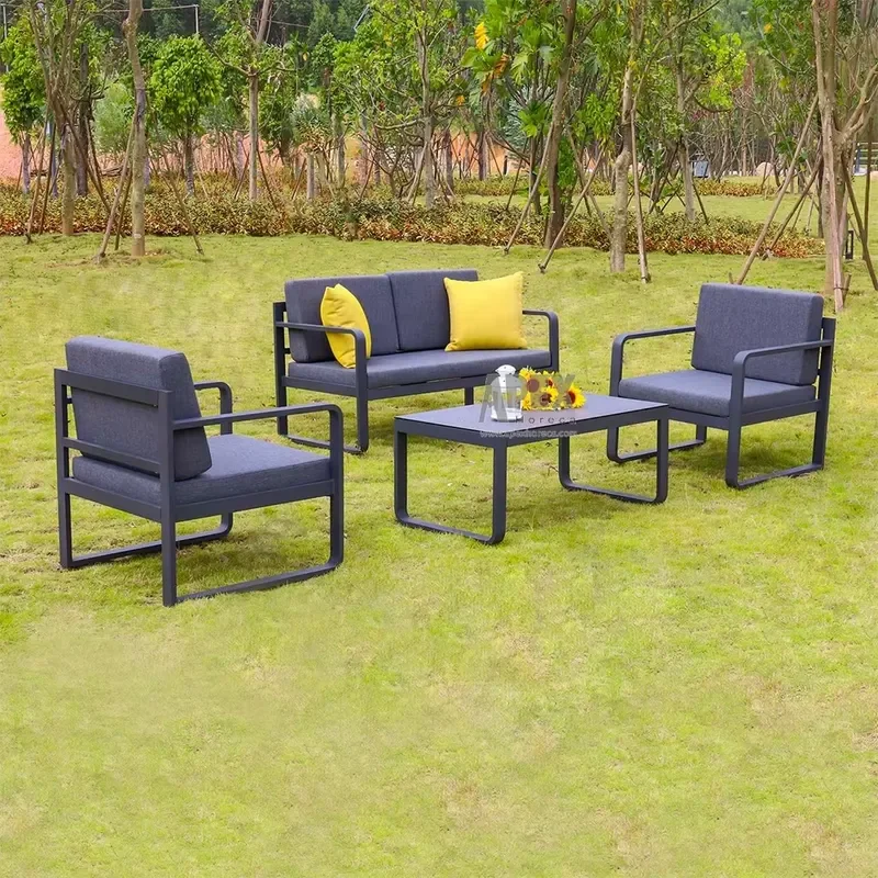 Outdoor Garden Sofa Set Ergonomic Curve Armrest Furniture with Seat Cushion Patio Lawn Seating Arrangement for Backyard Decor