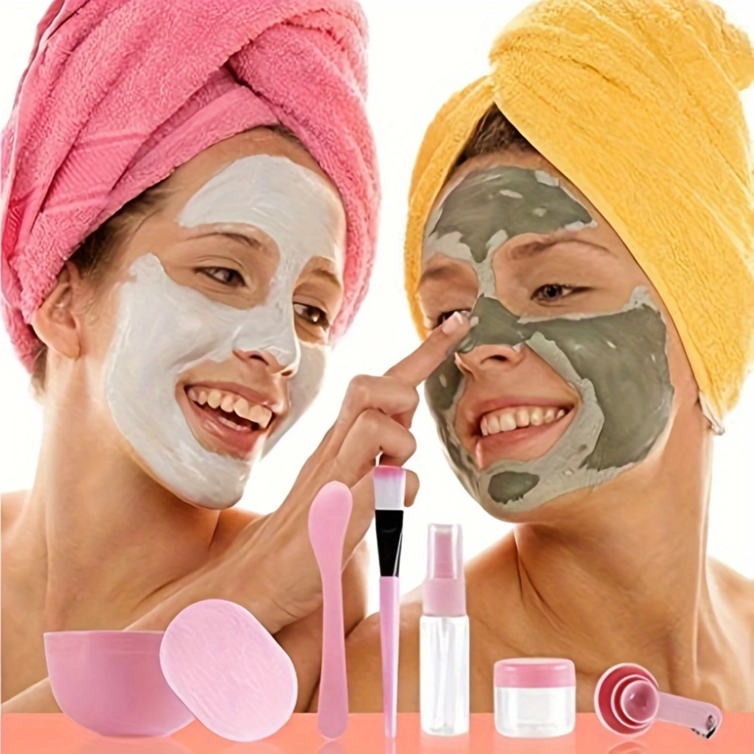 Conjunto de ferramentas de mistura de máscara facial DIY de 9 peças, tigela de tamanho médio, espátula, escova, frasco de spray, sopro de pó, kit de ferramentas de beleza para cuidados faciais