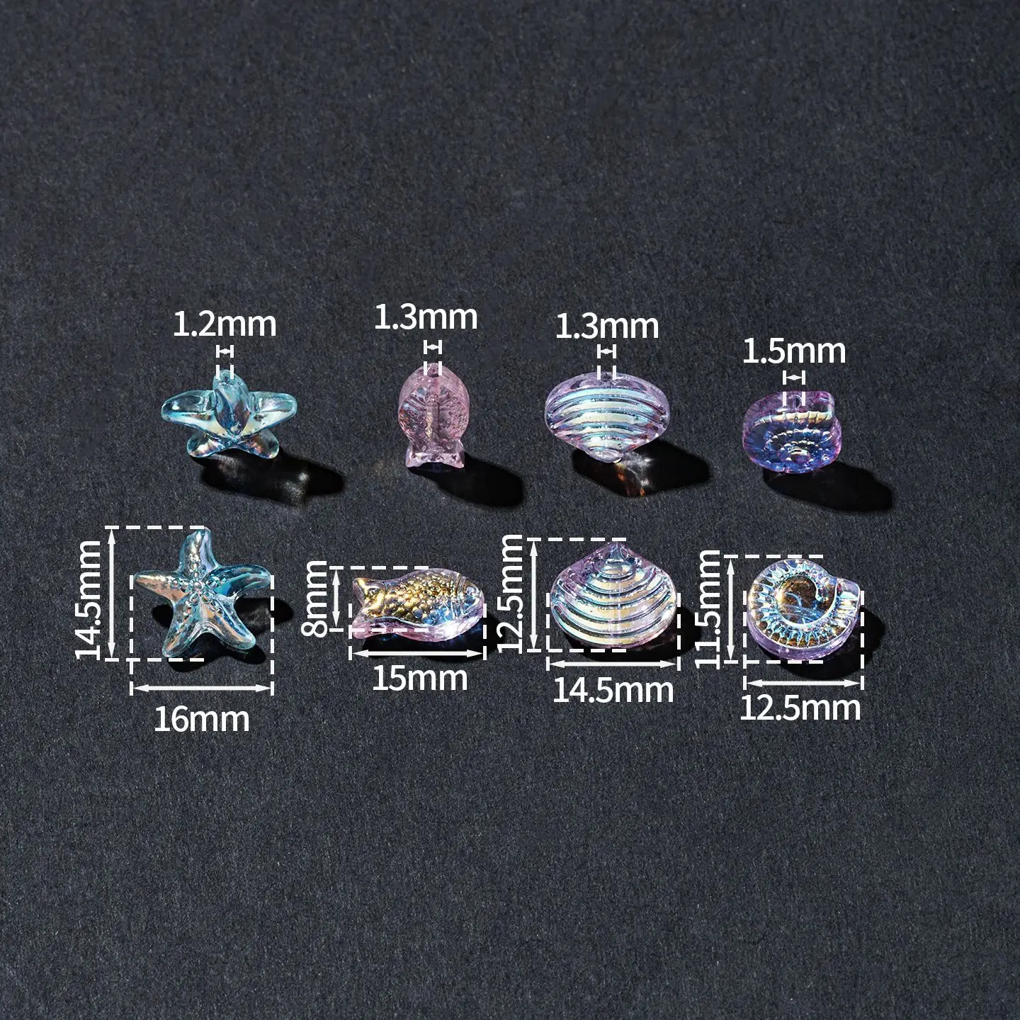 25pcs MIX COLORS Ocean Series AB Color Glass Beads Starfish Shell Fish Shape Loose Beads for DIY Bracelet Jewelry Making