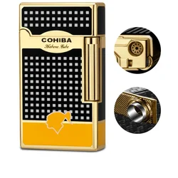 COHIBA Portable Grinding Wheel Flint Cigar Lighter Metal Windproof Lighter Torch Jet Lighter Men's Gift Cigar Accessories