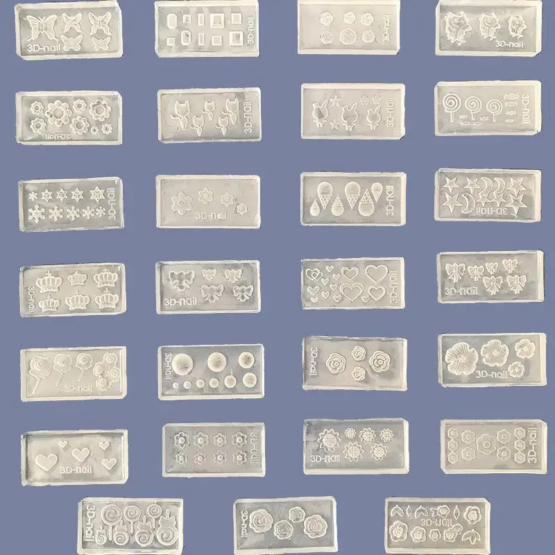 Flexible 3D Silicone Nail Mold Carving Template Stamper for DIY Nail Art Decor Home Salon Professional Use