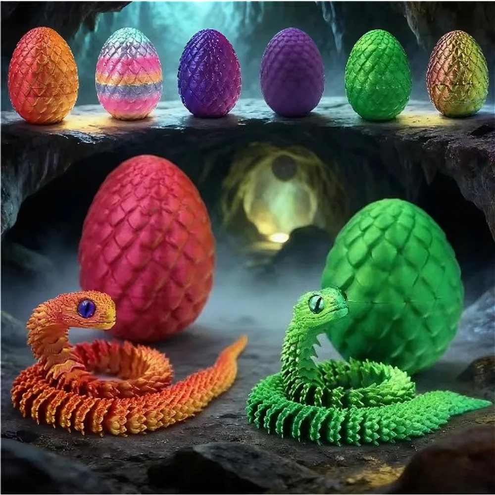 3D принт крутой змеиный дракон яйцо многосуставный роман Пасха Лидер продаж подарки декомпрессия детские игрушки настольные украшения с принтом