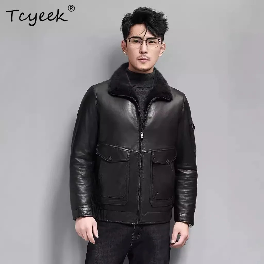 

Tcyeek, куртка из натуральной овчины, мужская одежда, деловая повседневная мужская куртка, пальто из натурального норкового меха, 2025 Jaqueta De Couro