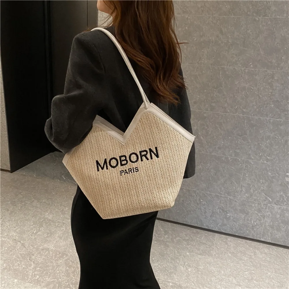 Trendy Straw Woven Bag Handbag Large Capacity Travel Beach Bag Tote Daily Commuting Bag Shoulder Bag Casual Underarm Bag