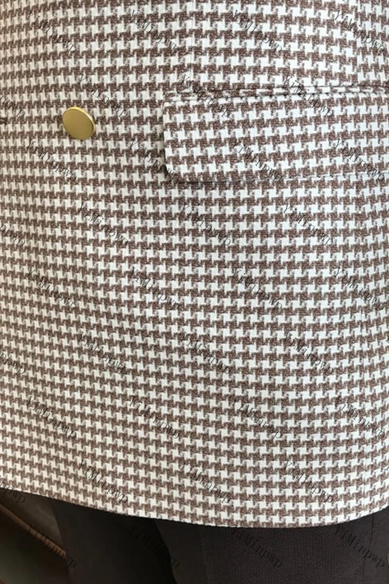 YiMinpwp Abito a righe da uomo marrone 2 pezzi con risvolto con visiera pied de poule Abito da festa doppio petto Abbigliamento formale da uomo per matrimonio