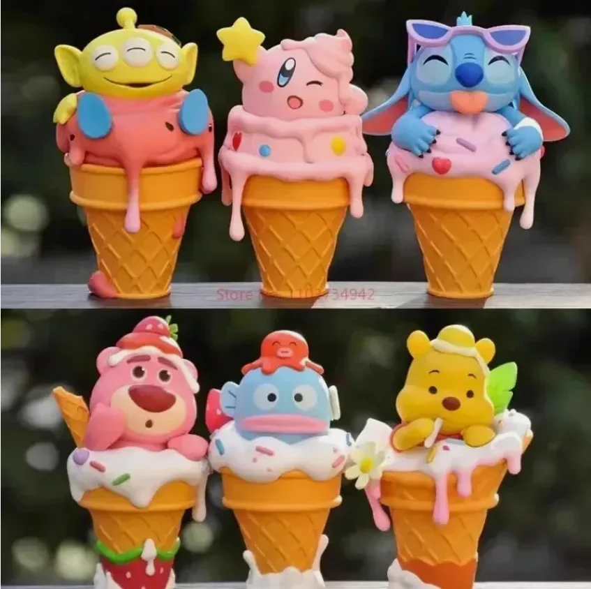 

6Pcs/Set Ice Cream Anime Cartoon Winnie The Pooh Figure Toy Disney Toy Story Lotso Stitch Figure Doll Toys Christmas Gift