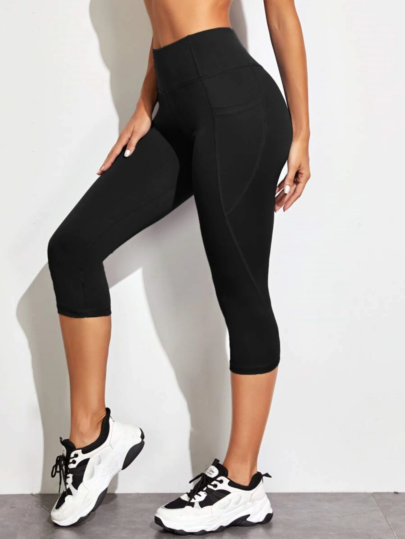 Yoga Basic Wideband Waist Capris Sports Leggings With Phone Pocket