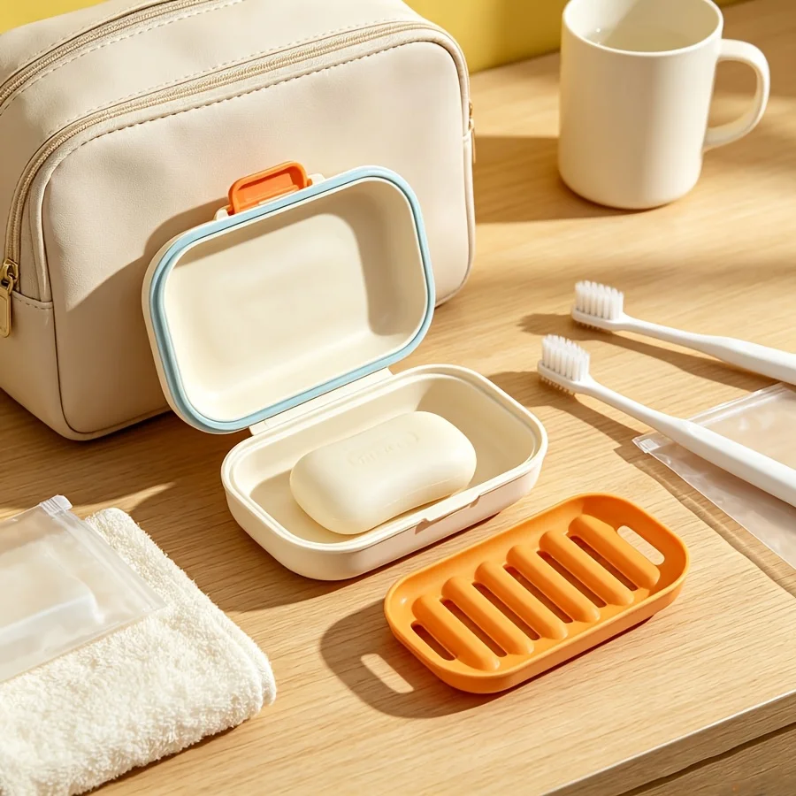 Multifunctional Portable Soap Storage Box, Sealed Double‑Layer Drain Soap Dish Holder for Business Travel Outdoor Use