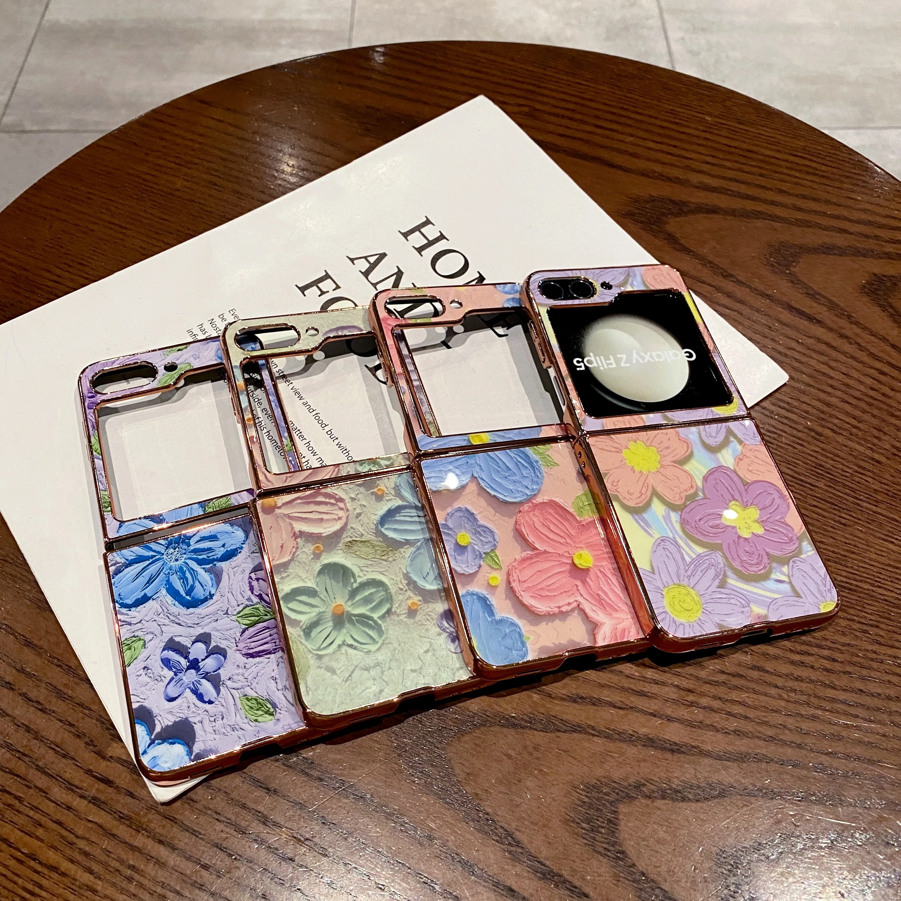 

Flower Leather Pattern Phone Case for Samsung Galaxy Z Flip 5 4 3 Flip5 Flip4 Flip3 5G Ring Holder Fall Prevention Cover