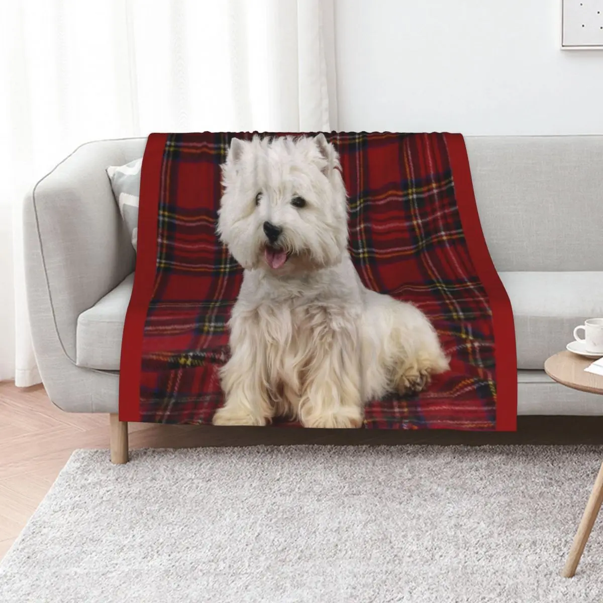 West Highland White Terrier on a Scotch Plaid Throw Blanket Warm bed plaid Giant Sofa Luxury Thicken Softest Soft Plaid Blankets