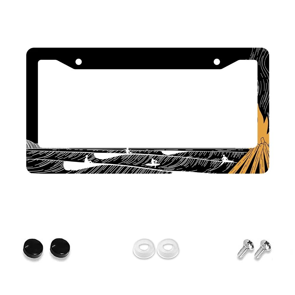 

1 шт. черно-белая рамка номерного знака с 2 отверстиями для серфинга, алюминиевый материал, 6x12 дюймов, с набором винтов, новинка в стиле ретро C
