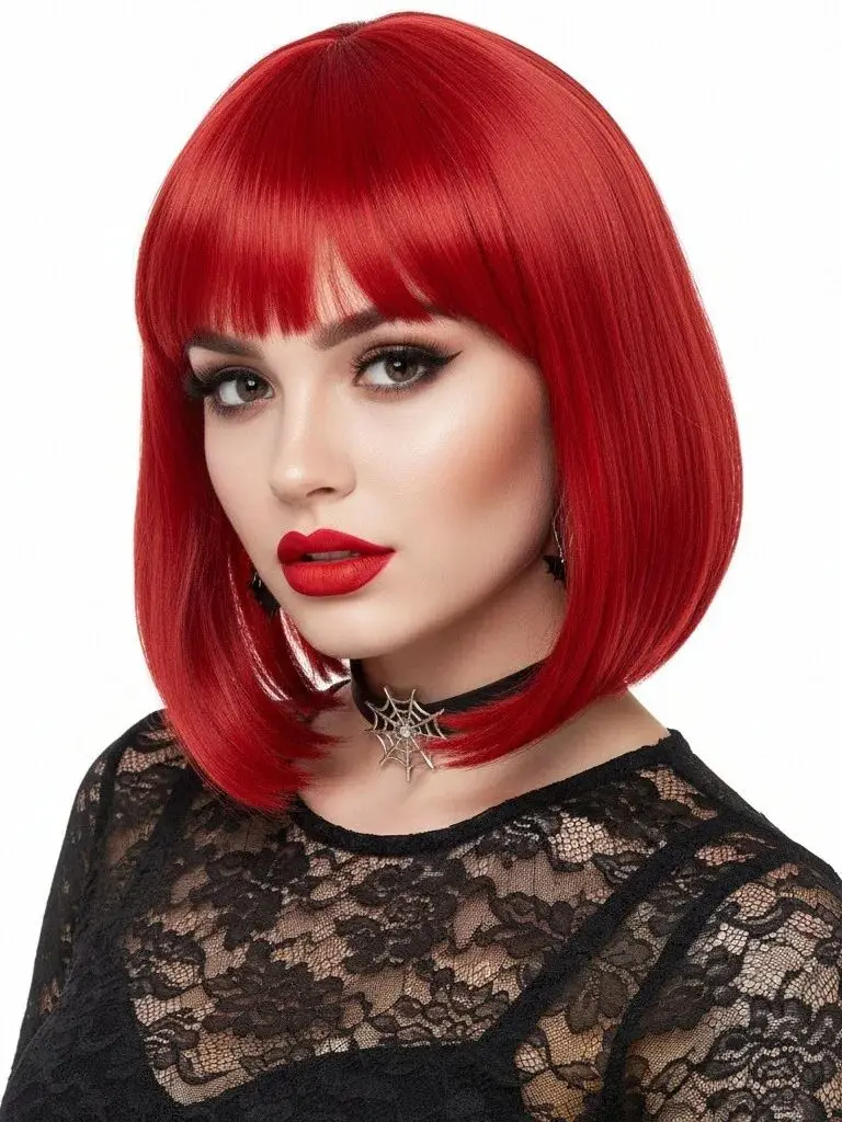 MSIWIGS kobiety syntetyczny prosto krótki Bob peruki z grzywką niebieski złoty czerwony czarny biały fioletowy zielono-brązowy peruka do Cosplay kobieta — zdjęcie 2