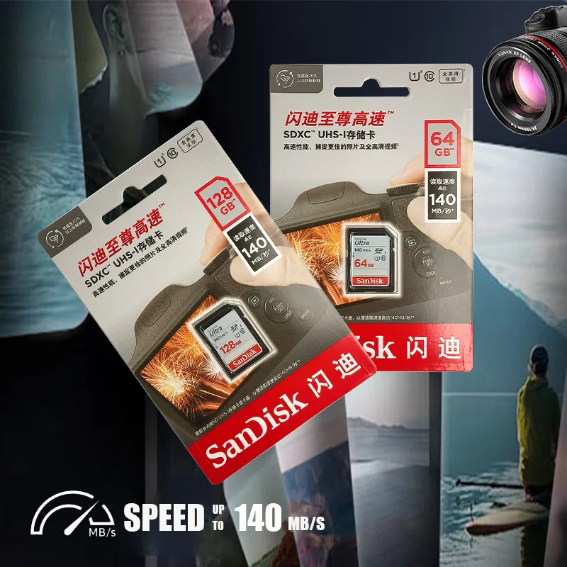 Cartão SD Original SanDisk Ultra 32GB SDHC 64/128/256/512GB Cartão de Memória SDXC C10 USH-1Extreme PRO/U3/4K/V30 Para Câmera Carro DV SLR