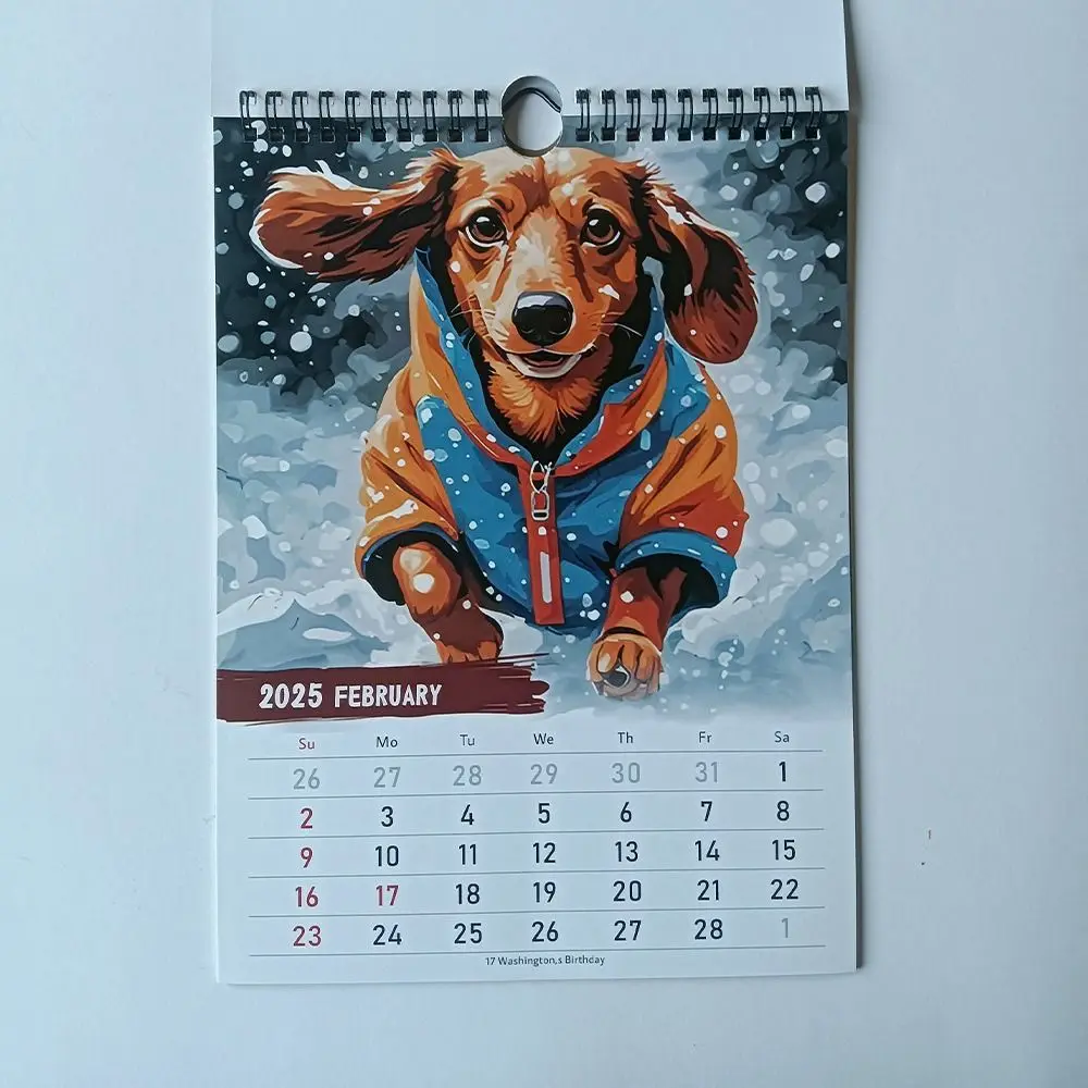 Daily Weekly Monthly Planner 2025 Calendar Dachshund Pattern Hangable Wall Calendar Home Ornaments Paper Desktop Calendar School