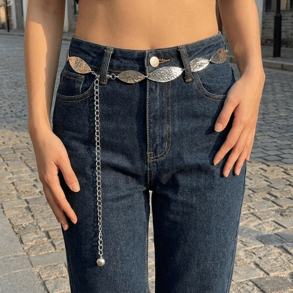 Fashion match Irregular Leaves Waist Chain Boho Adjustable Belly Chain Vintage Pleated Skirt Belt Women