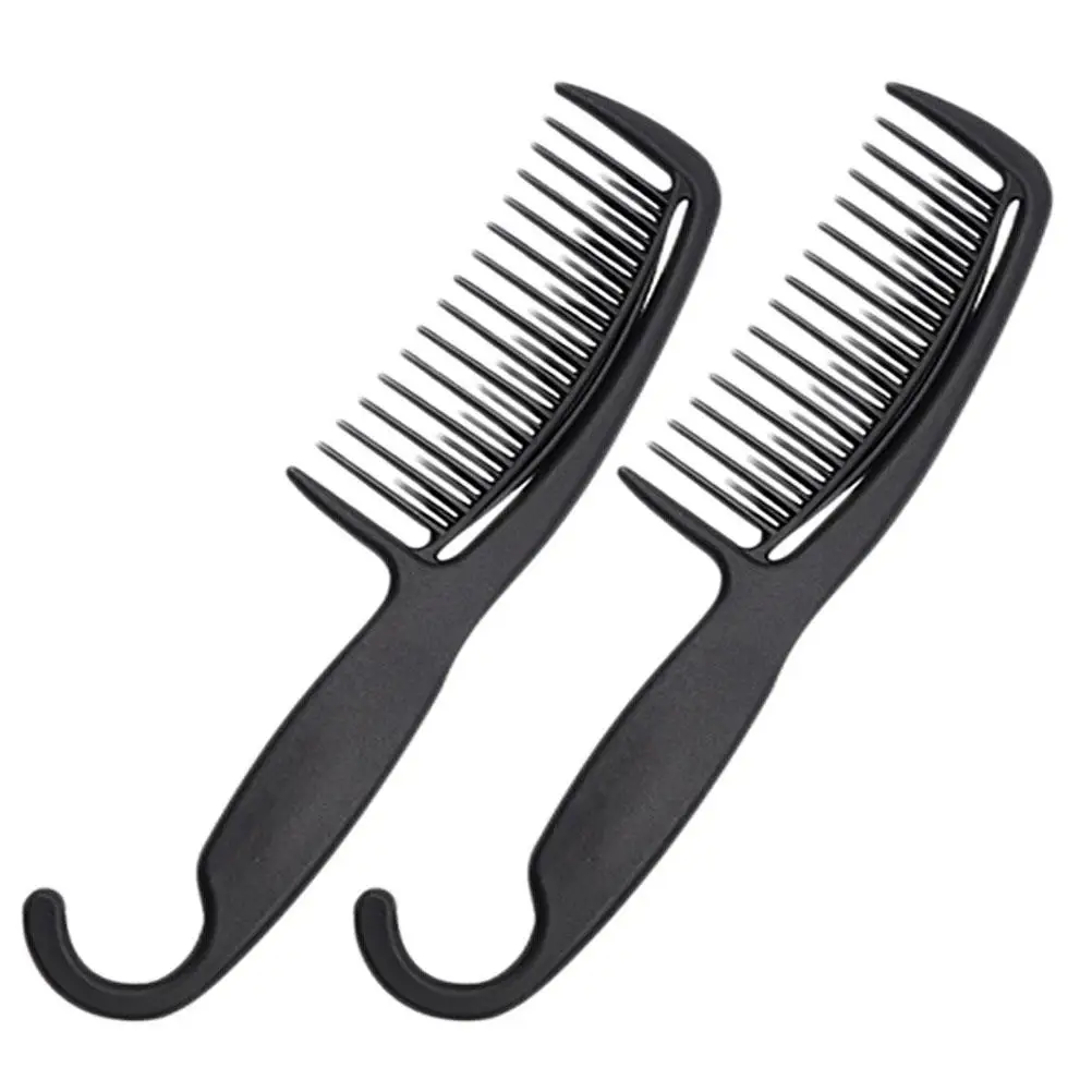 

2Pcs Hair Salon Comb Household Scalp Friendly Wide Tine Carbon Fiber Anti Smooth Cutting Long Service Life Black