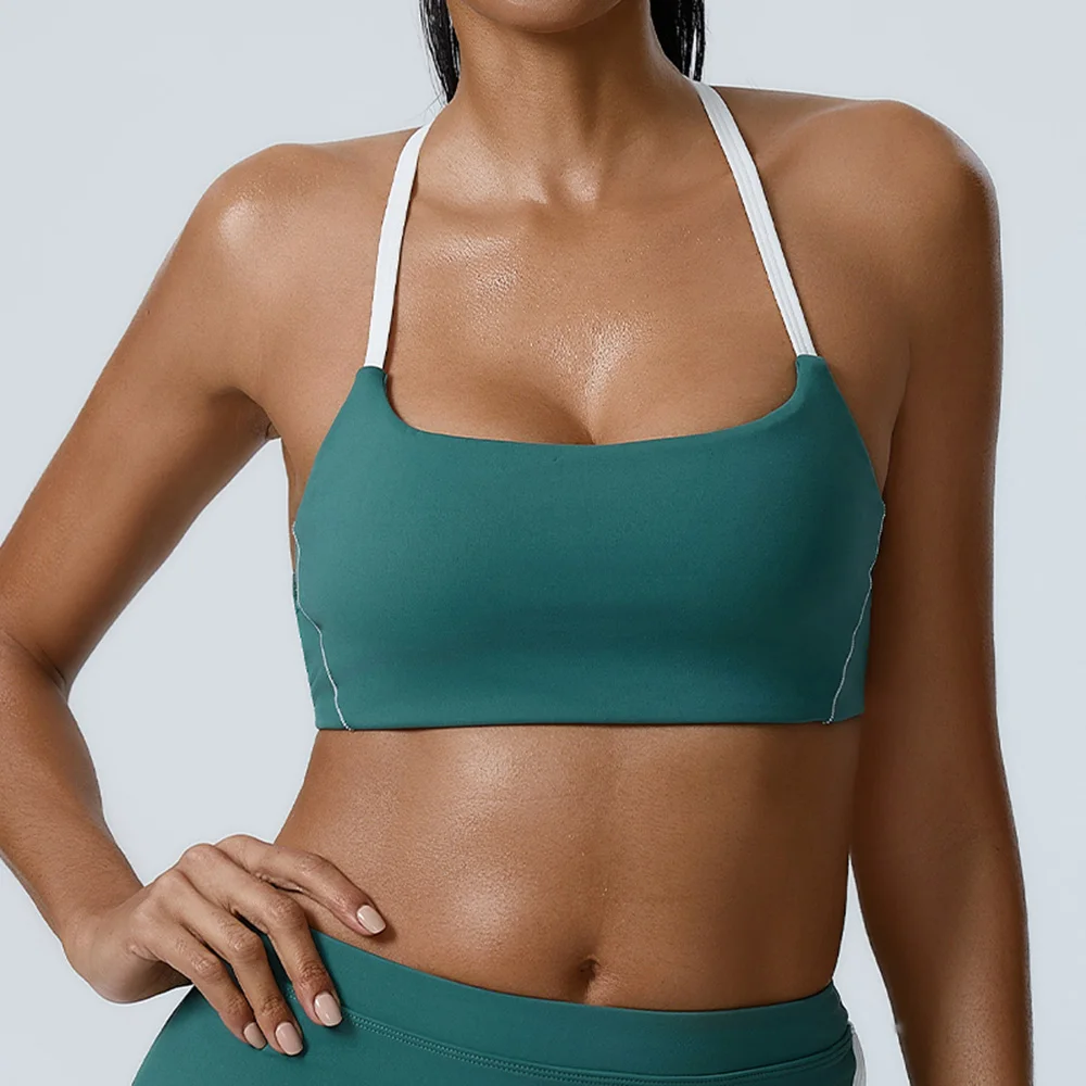

Сексуальный бюстгальтер-топ для йоги с лямкой через шею, женский, ударопрочный, для фитнеса, бега, спорта, дышащий, с эффектом пуш-ап, для тренировок в спортзале, со вставками для груди, спортивная одежда