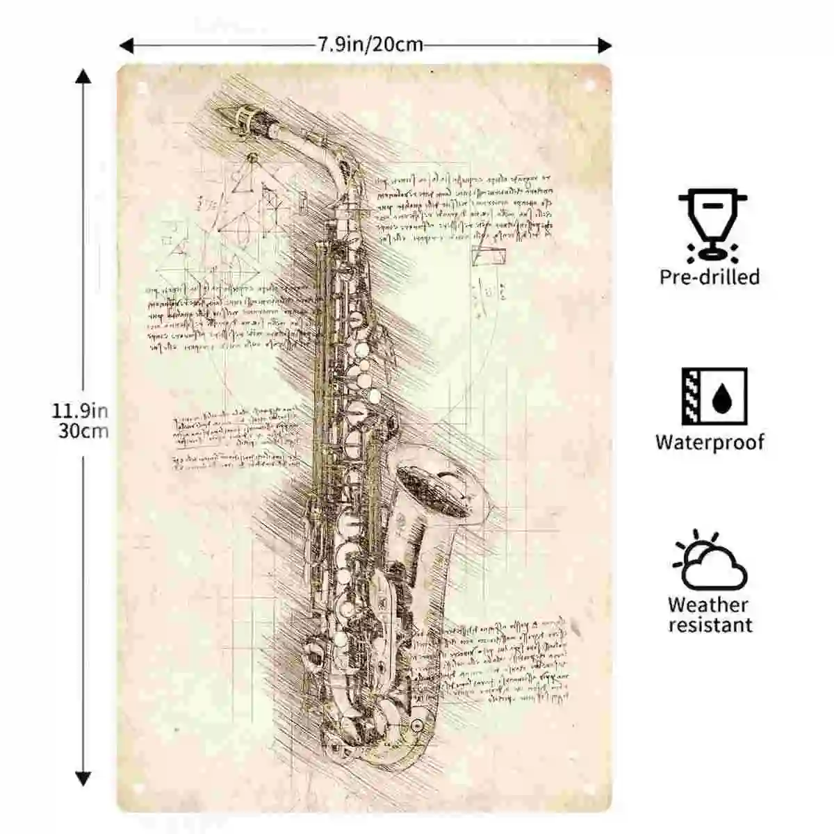 2D FLAT 1pc Vintage Saxophone Sketch Art Metal Wall Sign Decoration for Music Room Cafe Bar Bedroom Porch And Garden