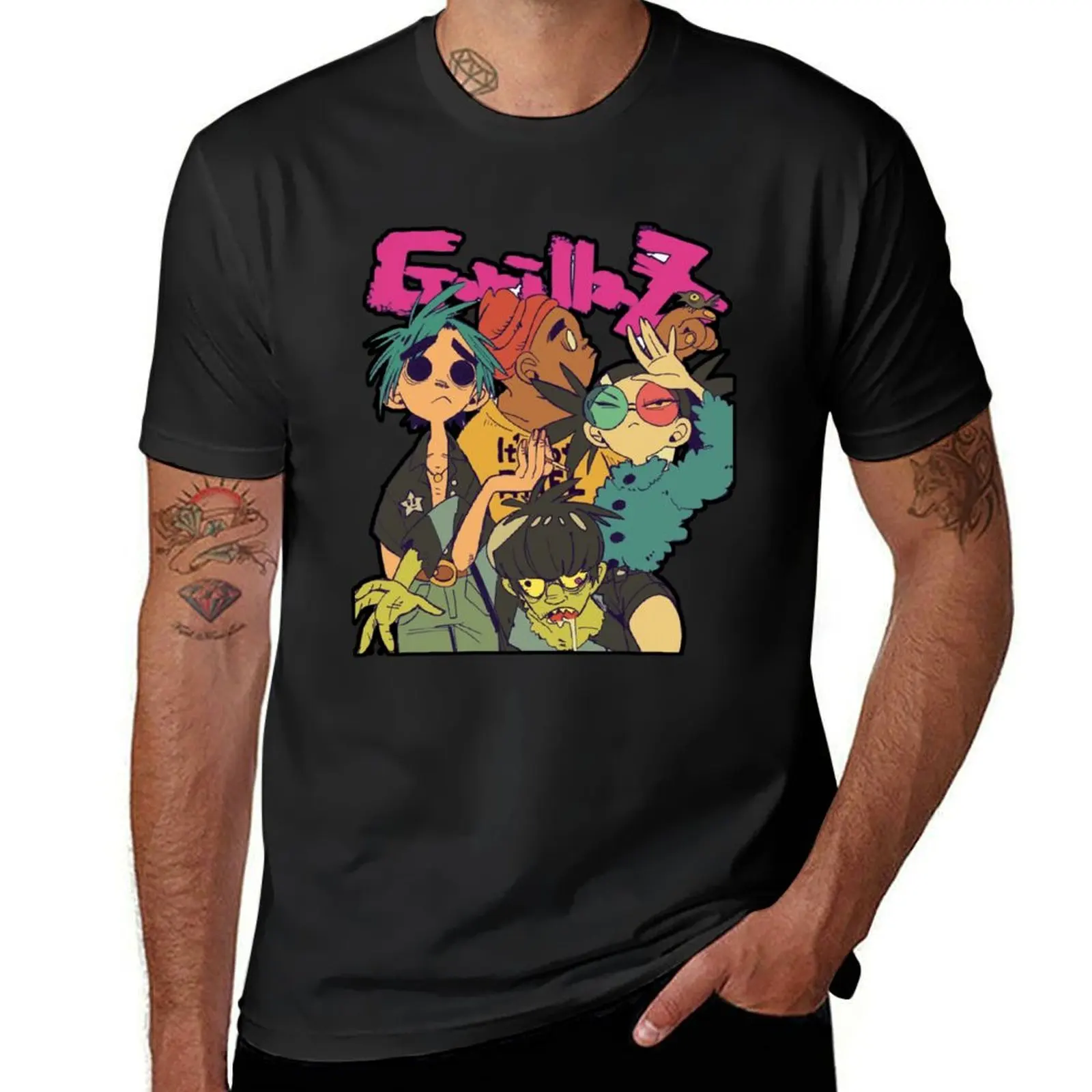 

Gorillaz crew T shirt (White) T-Shirt basketball graphic tees Clothing for a boy men t shirts