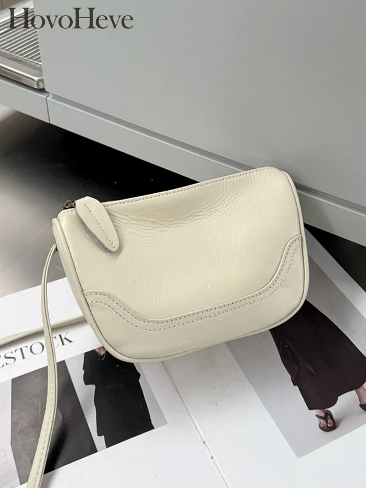

Versatile Ladies Fashion Zipper Solid Color Genuine Leather Single Shoulder Bag Soft Cowskin Bags Women Casual Crossbody Bags